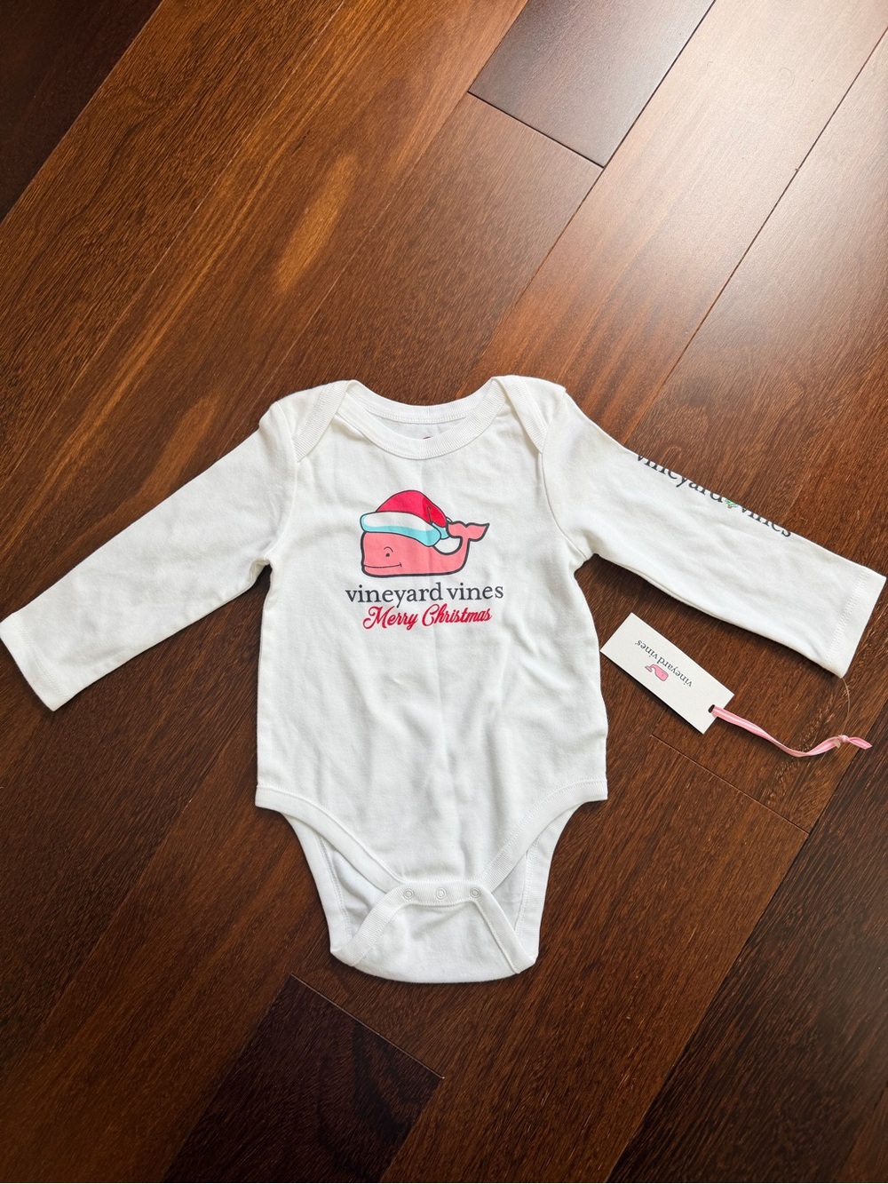 Vineyard Vines White Long-Sleeve Holiday Christmas Whale One-Piece